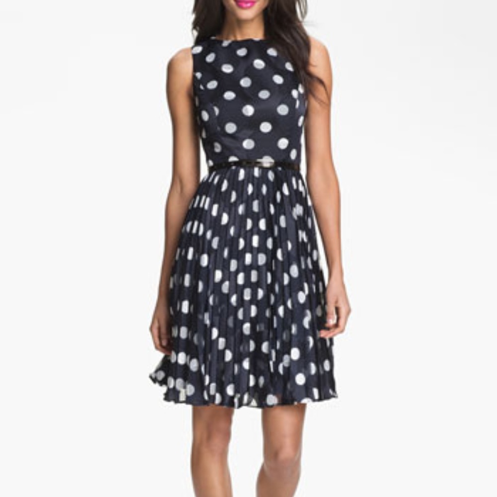 Adrianna Papell Burnout Navy Polka Dot Dress